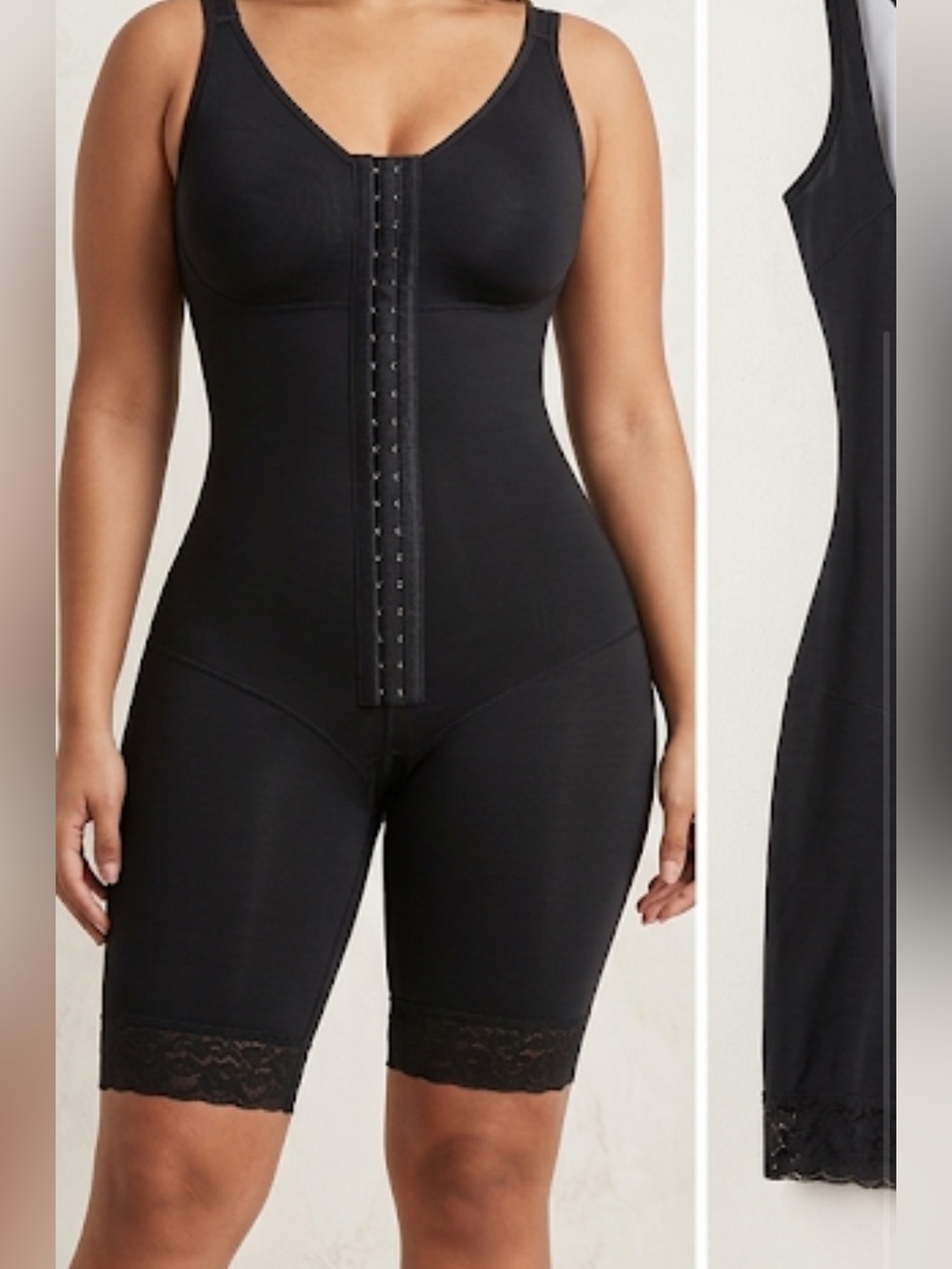 Black Full Coverage Women's Shapewear Bodysuit with Front Hook Closure